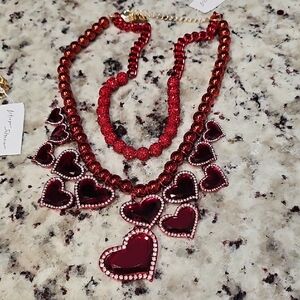 Betsey Johnson Red Heart Necklace with Rhinestones